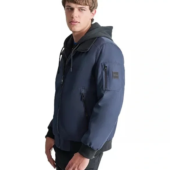 NWT Navy DKNY bomber jacket - Medium with removable hood - Picture 7 of 8